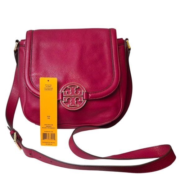 Tory Burch Handbags - Tory Burch Amanda Red Leather Saddle Crossbody Bag Gold Logo NWT